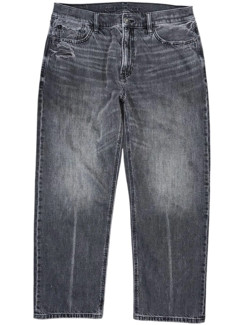 American Eagle Womens AE Ex Boyfriend Jeans Size 8 Short Black Gray Baggy Loose